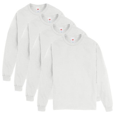 Hanes Essentials Kişi Pambıq Uzun Qol Köynək, 4-Paket Ağ M