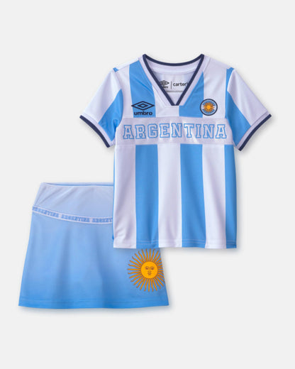 Carter's Uşaq Qız 2-Parçalı Umbro Argentina Futbol Forması və Şort Dəsti - Açıq Mavi/Ağ