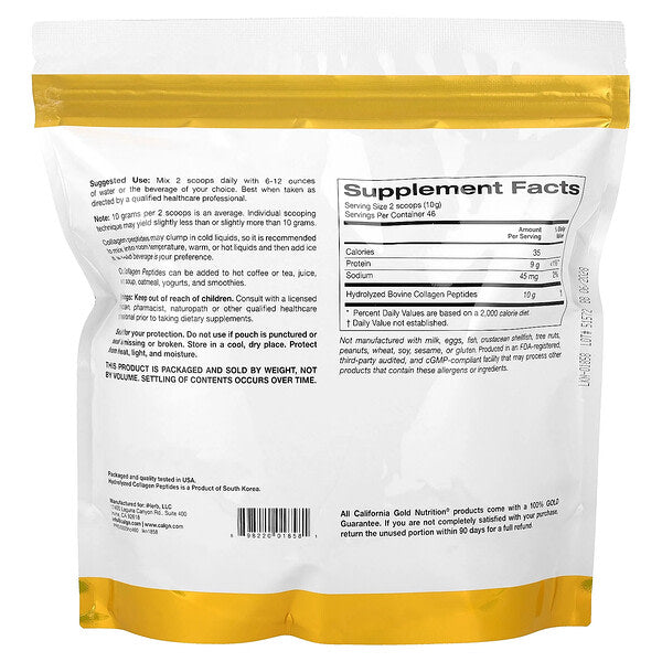 California Gold Nutrition Hidrolizə Kollagen Peptidləri Tip I III Ləzzətsiz 460 G