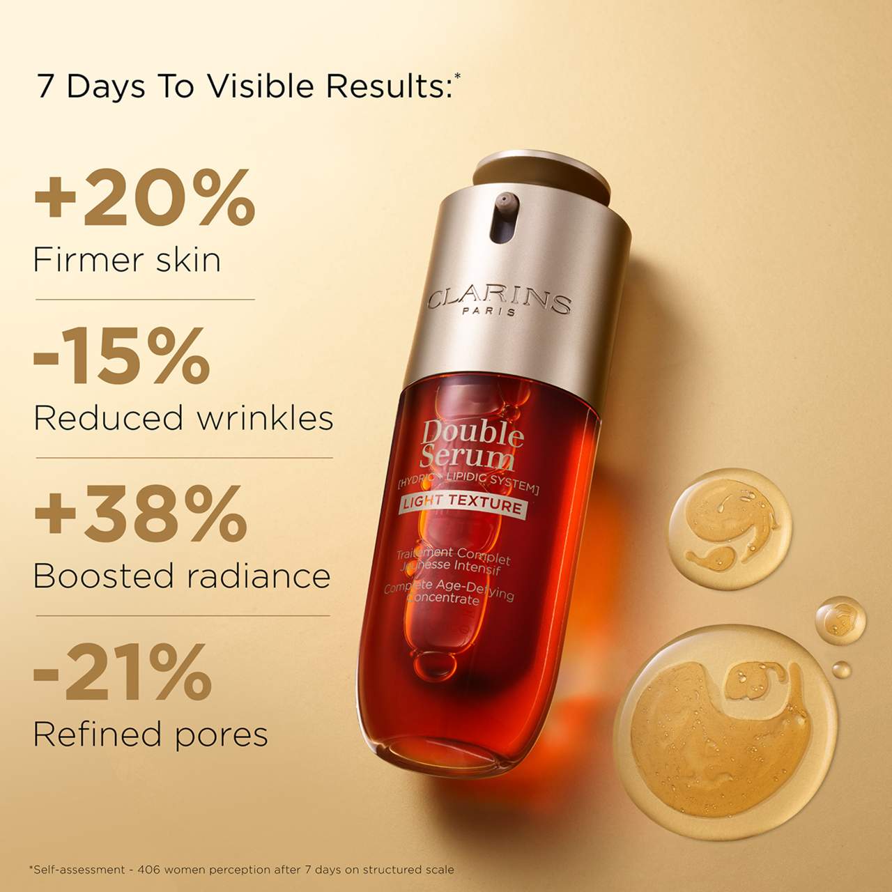 Clarins DOUBLE SERUM® Yüngül Teksturası Sıyırma, Parlaqlıq Artırma və Məsamələri İncelətmə