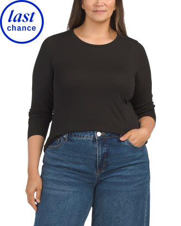 Plus Sheer Crew Neck Slim Fit Long Sleeve Tee