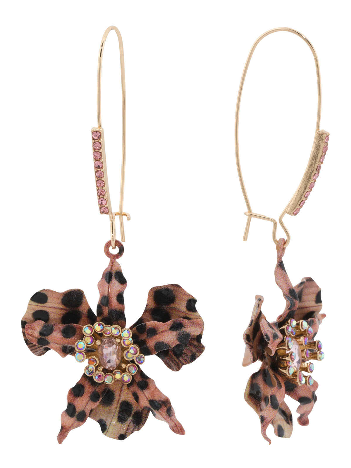 BETSEY JOHNSON Qızılı Qaplama Leopar Orkidea Çoban Qarmağı Küpələri