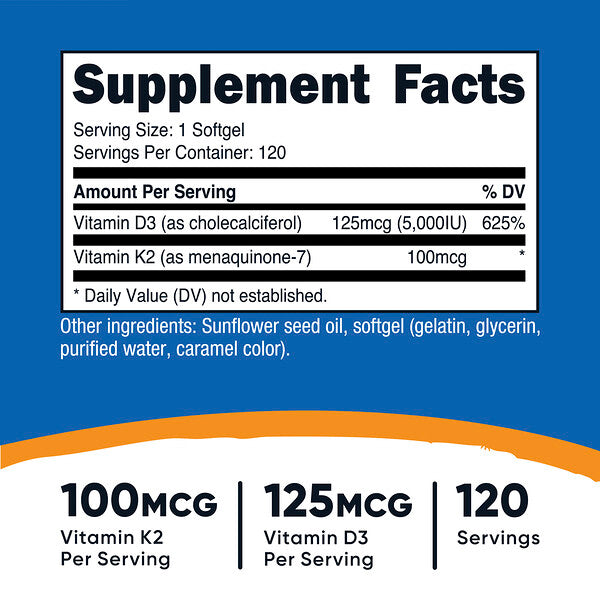 Nutricost K2 D3 Vitamini 120 Softgel