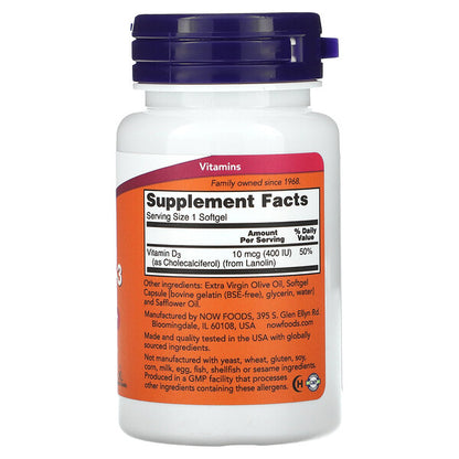 Now Foods D 3 Vitamini 400 IU 180 Soft Kapsul