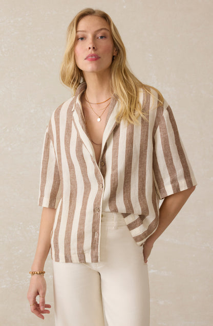 Faherty Palma Stripe Kətən Kamp Köynəyi