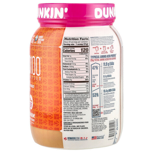 Dymatize ISO100 Hidrolizə Edilmiş 100% Sütüm Zərdabı İzolyanı Dunkin Cappuccino 610g