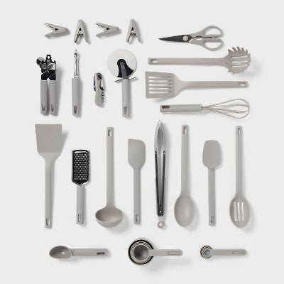 Room Essentials 30 Parçalı Mətbəx Əşyaları Dəsti Boz