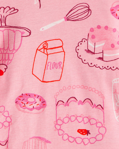 Carter's Qız Uşaq Tatlılar 100% Pambıq Rahat Oturan 4-Parçalı Pijama - Çəhrayı/Ağ