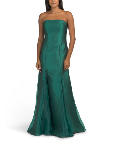 TERANI COUTURE Strapless Tüy Bəzənmiş Geyim
