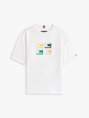 Tommy Hilfiger Uşaq 3D Loqo Qrafik Köynəyi, Ağ Bayraq