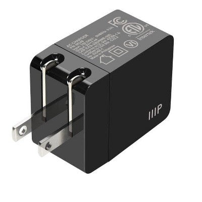 Monoprice 12W USB-A Divar Şarji - Qatlanabilir, Kompakt, Telefonlar və Tabletlər üçün, Qara