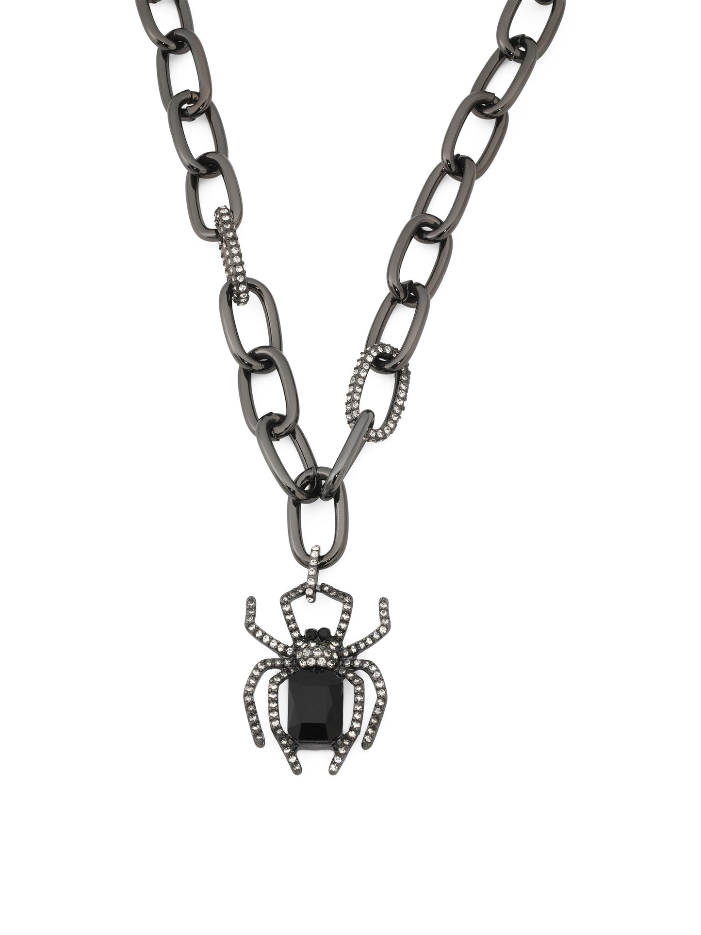BETSEY JOHNSON Qara Kristal Örümcək Zəncir Boyunbağı