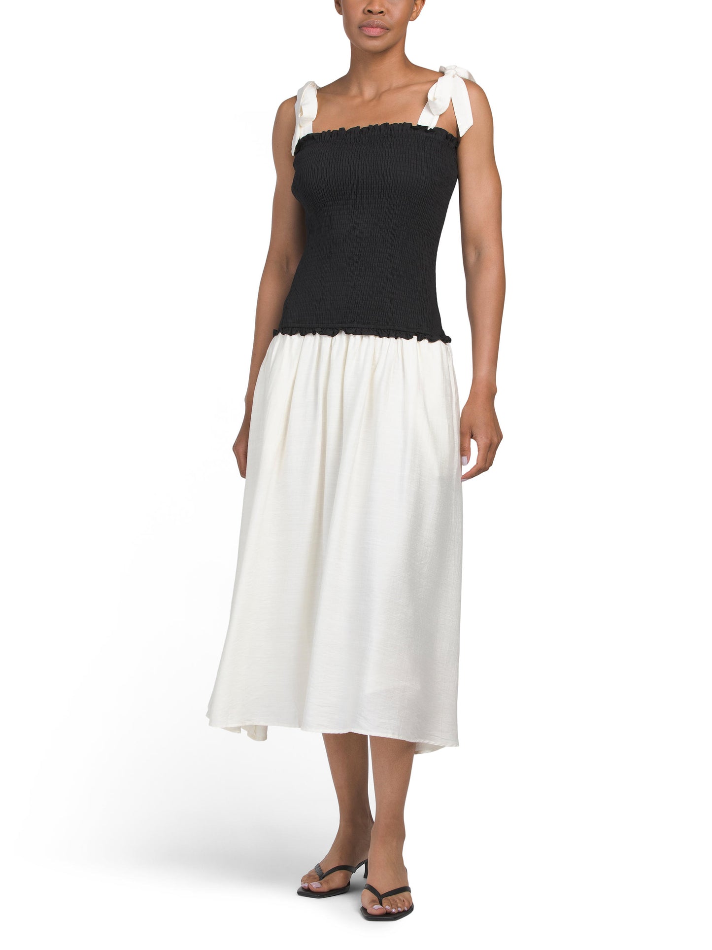 AUREUM Smocked Bodice Contrast Midi Geyimi