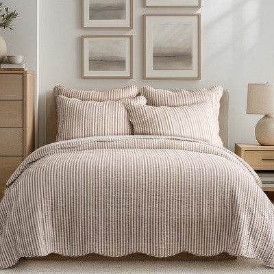 Martha Stripe Bej Twin/Twin XL Yorgan Dəsti - Levtex Home