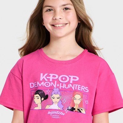 Qız KPop Demon Hunters "Ramyeon Club" Qısa Təcəkli Köynək - Çəhrayı M