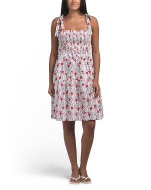 FAMOUS BRAND Vertical Floral Print Tie Shoulder Mini Geyim