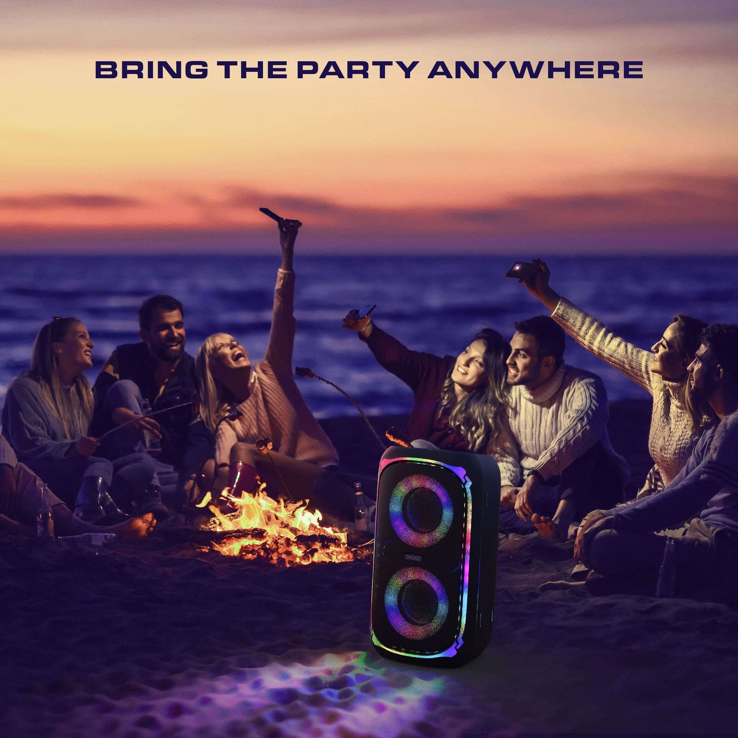 OKKO Sonic Bass V4 Portativ Bluetooth Dinamiki - Simsiz Parti Dinamiki Dərin Bas, Mikrofonlu Karaoke Dinamiki, LED İşıqlar, Açıq Hava Portativ Şarj Olunan Dinamiki YoxYox