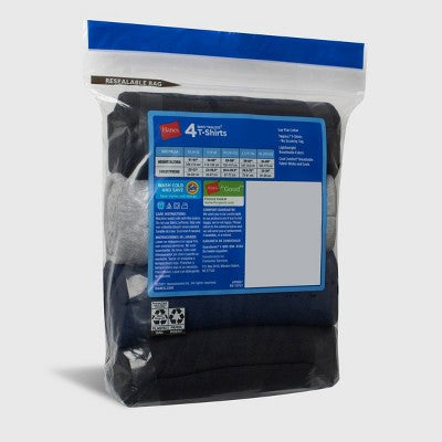 Hanes Oğlan 4-lü Paket Ekipaj Boyunlu T-Köynəyi - Qara/Boz/Tünd Mavi L