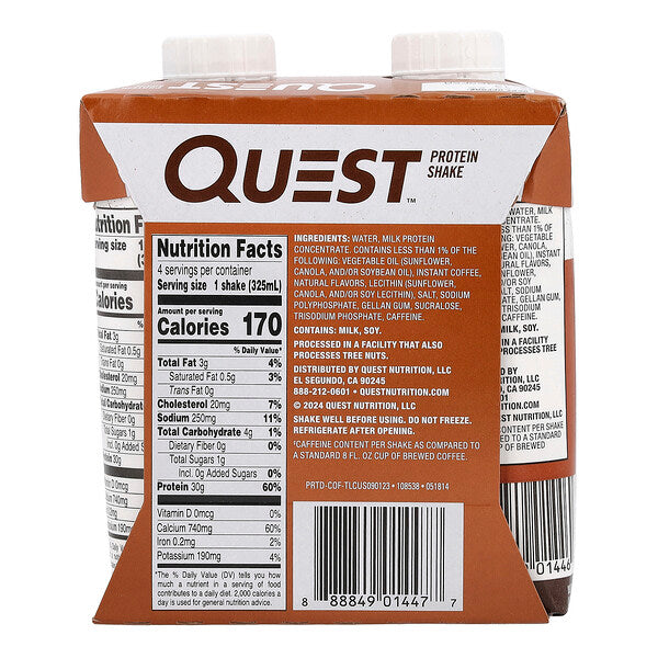 Quest Nutrition Protein Shake Qəhvə 4 Paket 11 Fl Oz 325 Ml