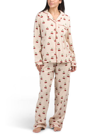 CHELSEA PEERS Üzümü Naxışlı Üzlük Pambıq Qarışığı Pijama Dəsti