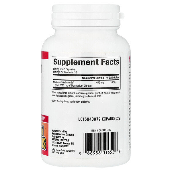 Natural Factors Magnesium Citrate 90 Kapsul 150 Mg Hər Kapsula