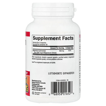 Natural Factors Magnesium Citrate 90 Kapsul 150 Mg Hər Kapsula
