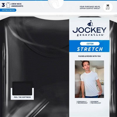 Jockey Generation Kişi Pamuk Stretch Ekipaj Boyunlu 3-Paket Alt Köynək - Qara L: Qısa Tərəvəz, Çəkmə Üstü