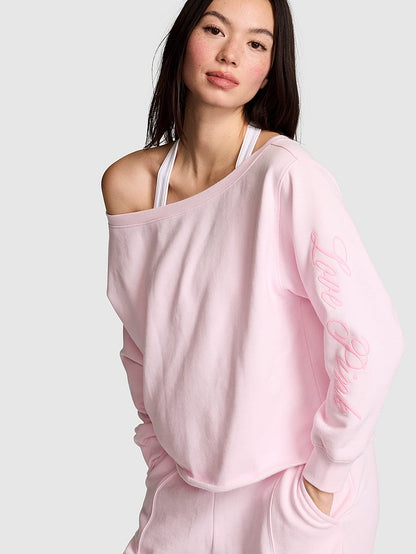 PINK Campus Fleece™ Rib Omuz Üstü Sweatshirt
