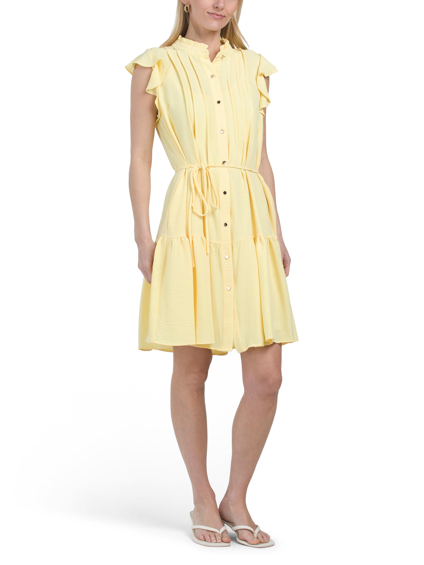 JULIA JORDAN Flutter Sleeve Pleated Front Mini Geyim