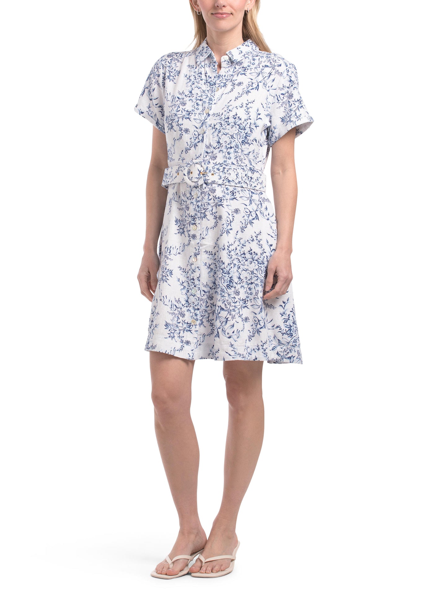 LAURA ASHLEY Keten Qarışığı Kəmərlı Toile Mini Gündəlik Geyim