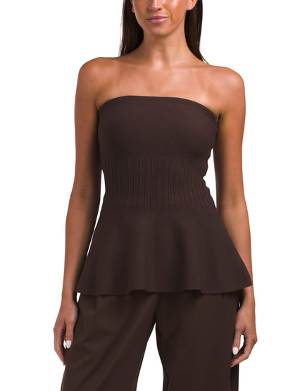 EDIT BY JASON WU Strapless Elastikli Peplum Tube Top Ottoman Qatlaması ilə