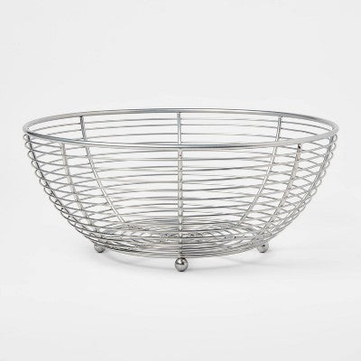Threshold Nikel Meyvə Səbəti - Əl İşi, Nikel Örtülü Dəmir, Freestanding Mətbəx Rəfi, 12"x12"x5"