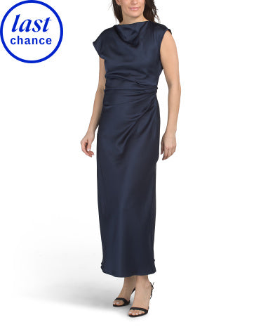 SAM EDELMAN Drape Neck Satin Midi Dress