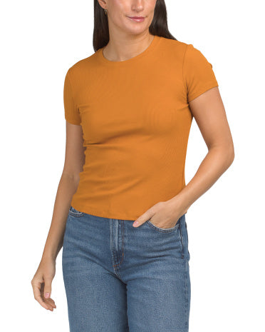 TAHARI Qısa Kollu Ribli Crew Neck Köynək