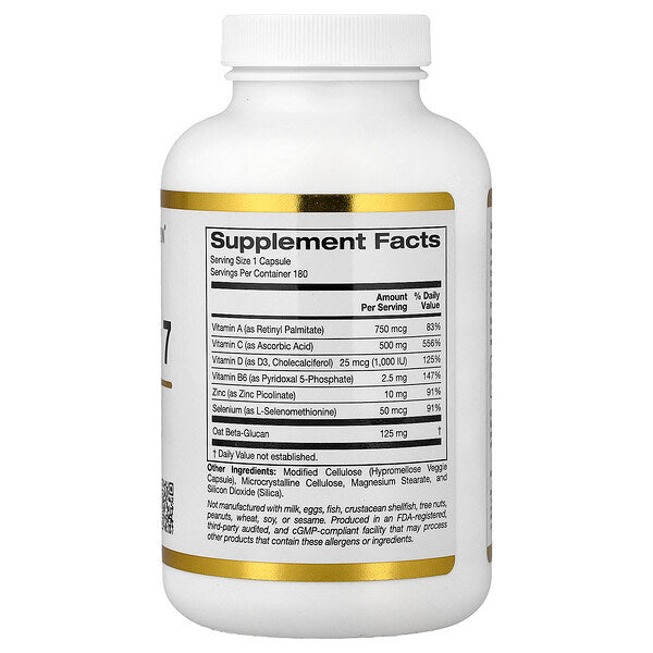California Gold Nutrition Defender 7 C, D3, B6, Sink və Selenium 180 Veqetarian Kapsul