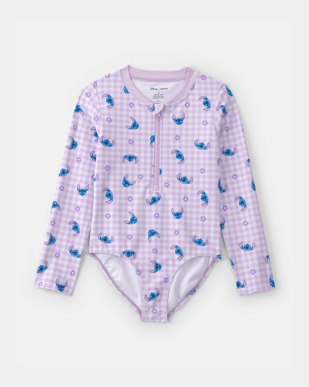 Carter's Qız Disney© Lilo & Stitch Kareli 1 Parçalı Rashguard Geyim - Bənövşəyi/Mavi