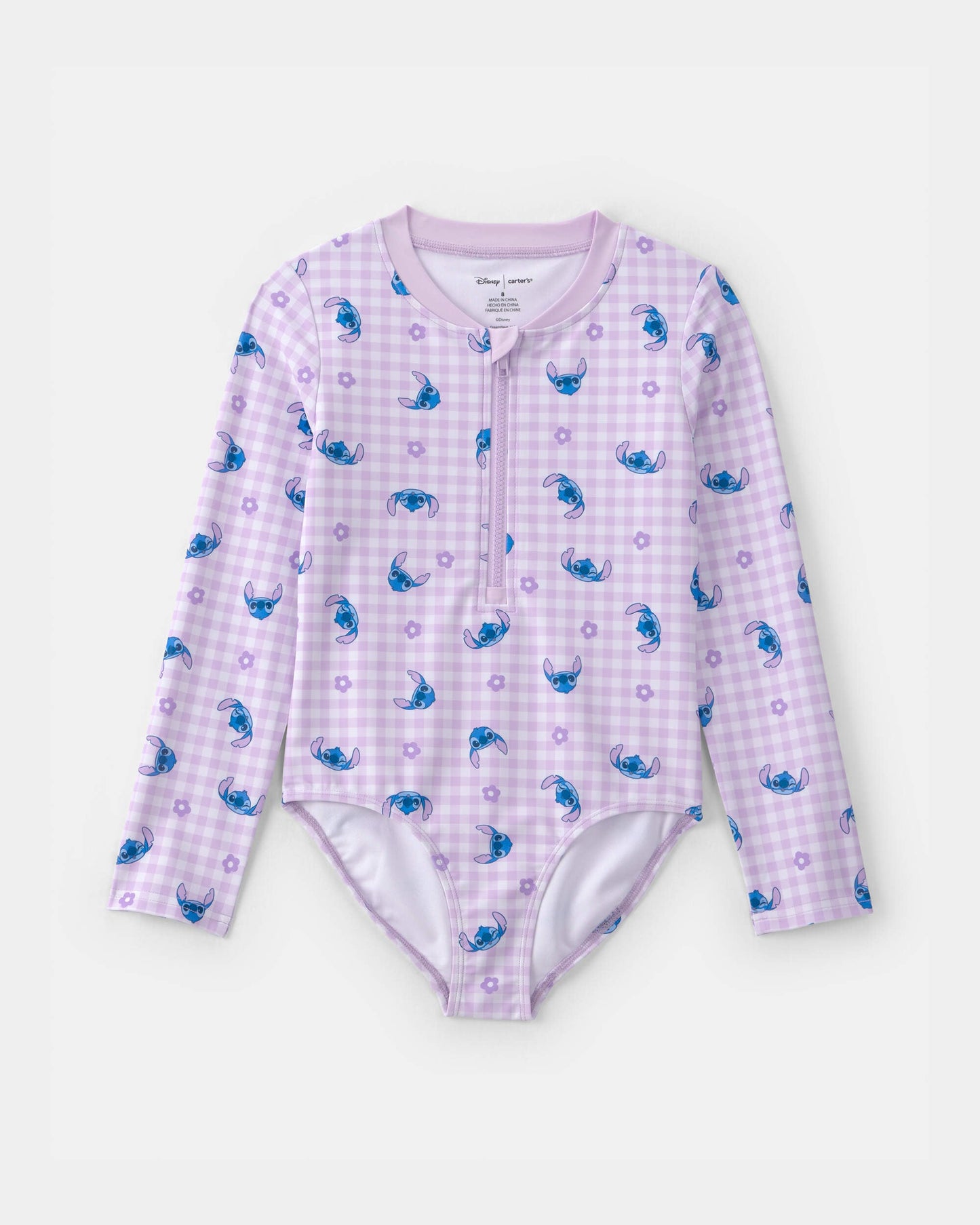 Carter's Qız Disney© Lilo & Stitch Kareli 1 Parçalı Rashguard Geyim - Bənövşəyi/Mavi