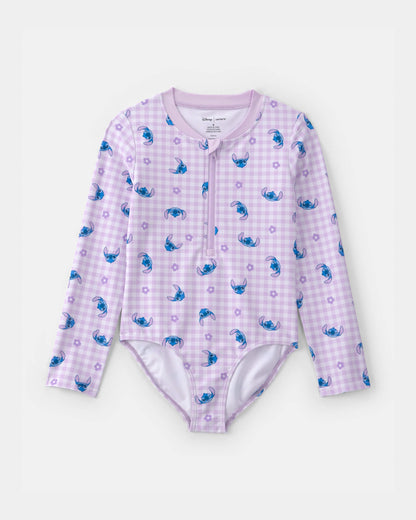 Carter's Qız Disney© Lilo & Stitch Kareli 1 Parçalı Rashguard Geyim - Bənövşəyi/Mavi