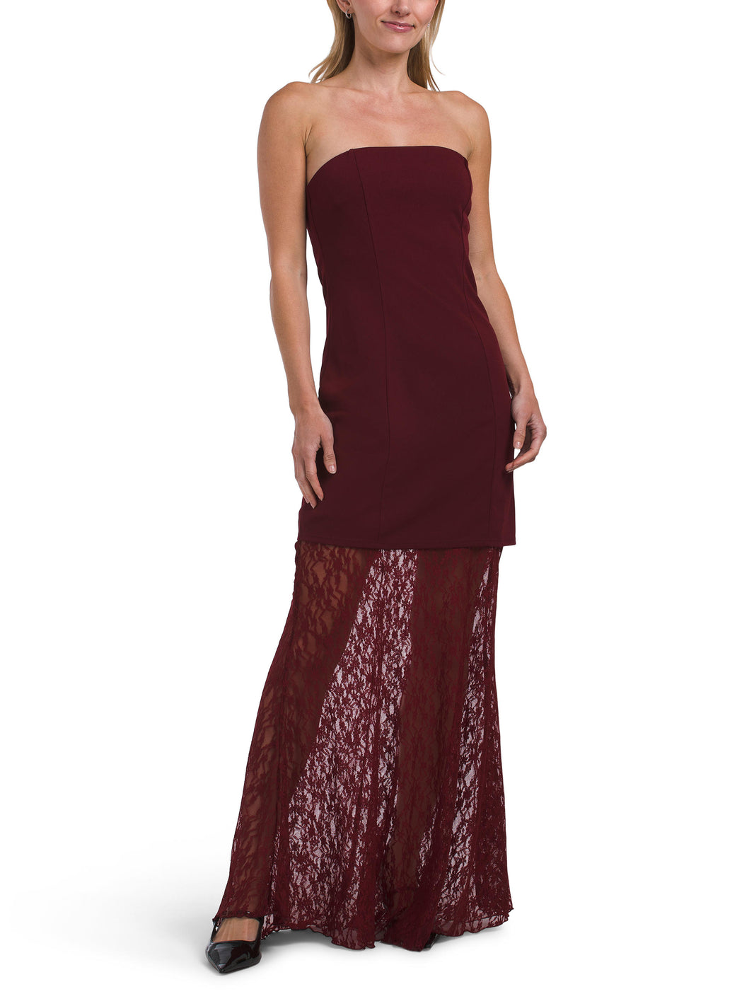 TASH & SOPHIE Strapless Fold Over Twofer Geyimi Dantel Eteği ilə
