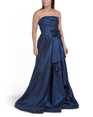 TERANI COUTURE Strapless 3D Çiçek Geyimi