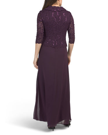 ALEX EVENINGS Stretch Lace Portrait Collar Gown