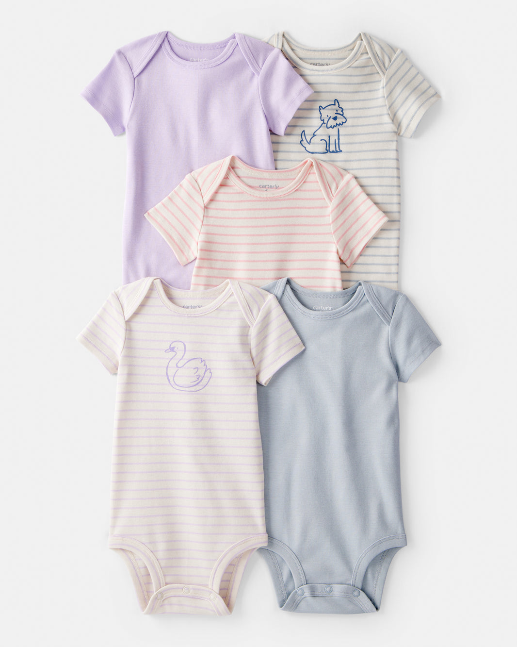 Carter's Qız Körpə 5-li Qabıq Swan Çoxpaket Bodysuits - Bənövşəyi/Mavi
