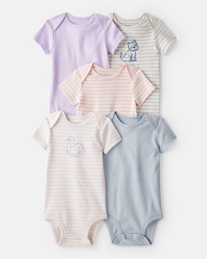 Carter's Qız Körpə 5-li Qabıq Swan Çoxpaket Bodysuits - Bənövşəyi/Mavi