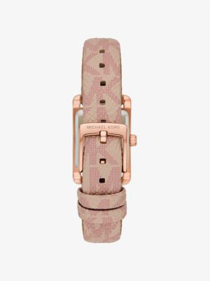 Michael Kors Petite Monroe Qızılgulab Qızılı Tonlu və Loqo Bantlı Saat