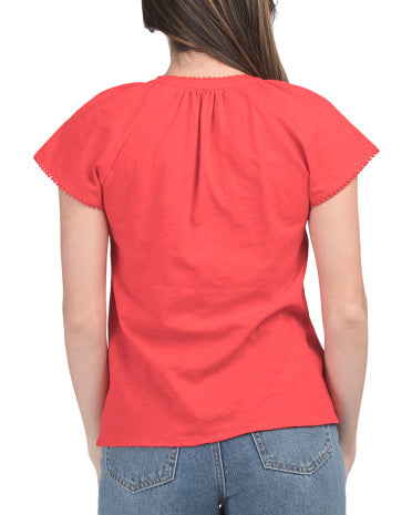 JOIE Qısa T袖 Slub Toxuması Bluzka