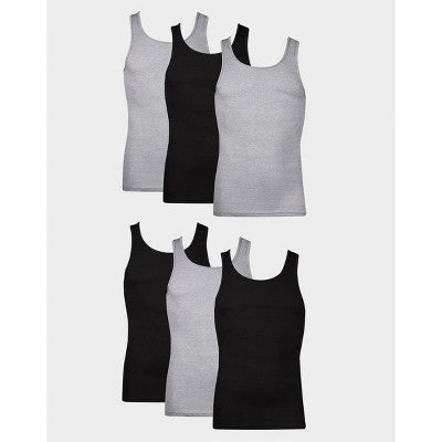 Hanes Kişi Tağsız Nəmlik Çəkən Ribli Майка 6-lı Paket - Boz/Qara L