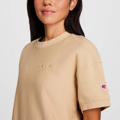 Champion Qadın Vintage Yuyulu Qısa Tərəfli Fleece Köynək - Bej XXL
