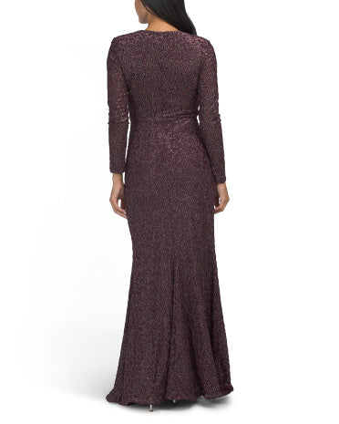 TAYLOR Uzun Kollu Paillot Fit And Flare Maxi Geyim
