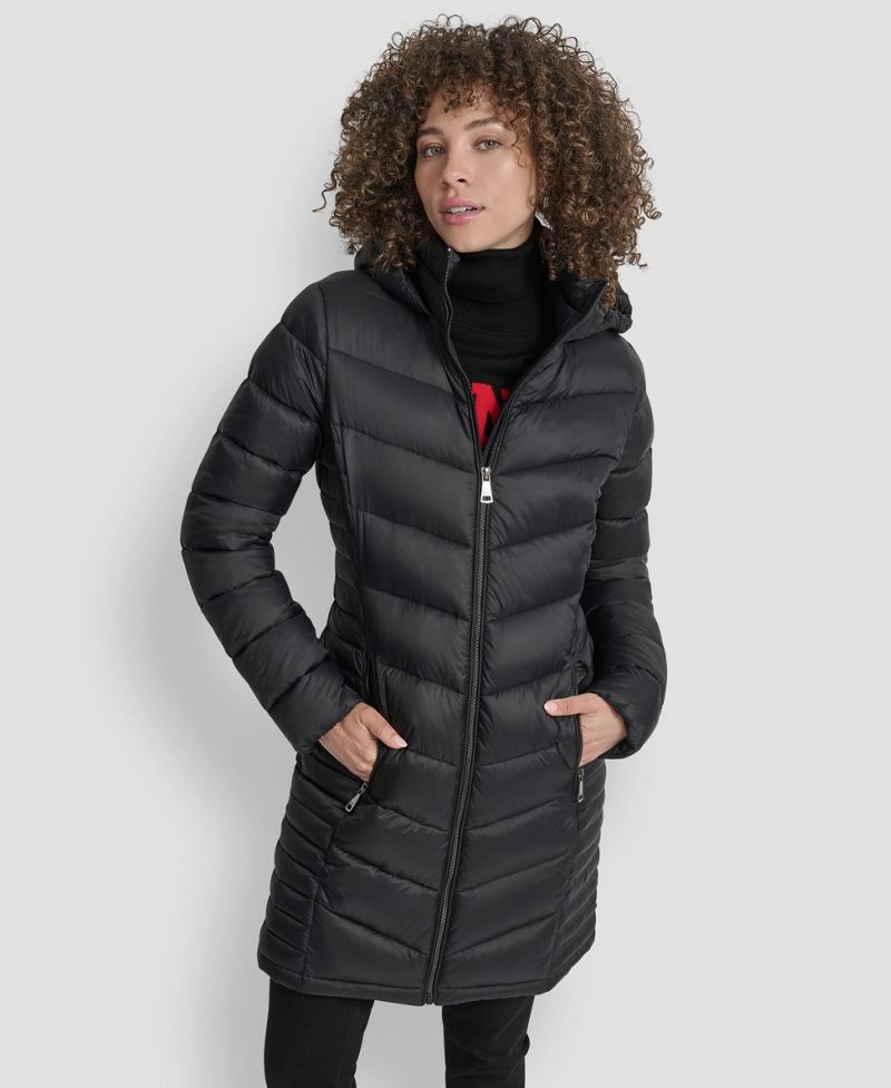 DKNY Qadın Fermuarlı Uzun Palto