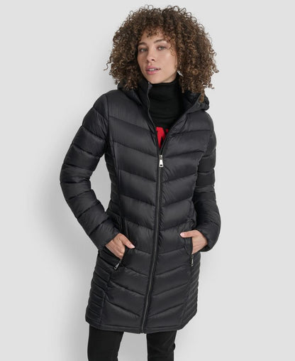 DKNY Qadın Fermuarlı Uzun Palto